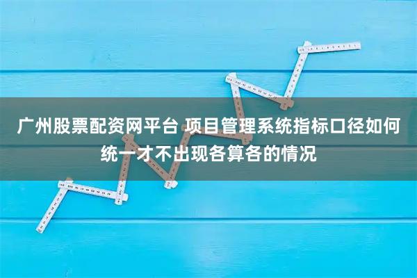 广州股票配资网平台 项目管理系统指标口径如何统一才不出现各算各的情况